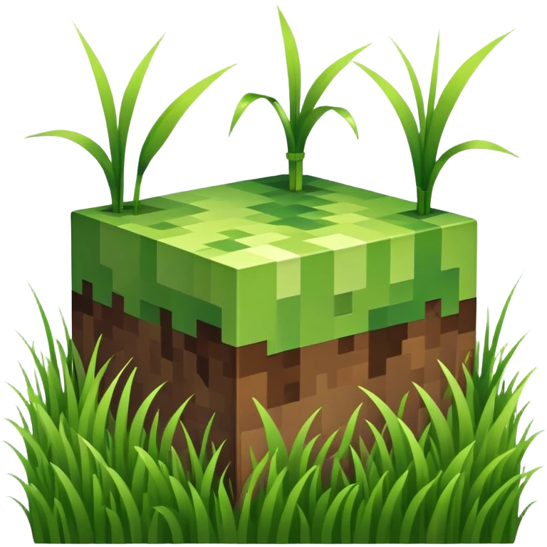 Minecraft grass block, square shape, brown and green, smooth emoji
