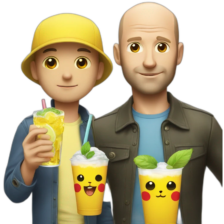 Statham with pint near pikachu with mojito emoji
