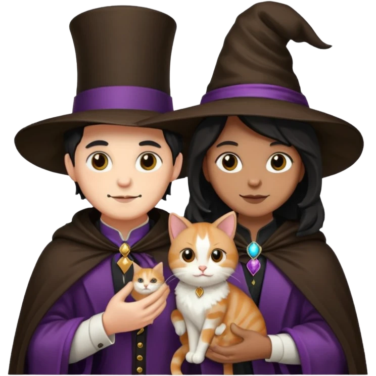 magician couple and their pet cat emoji
