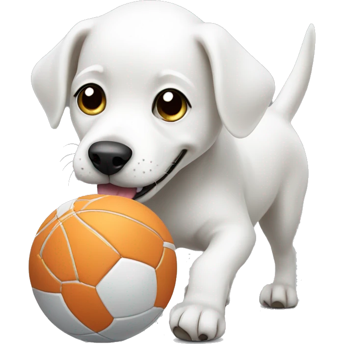 White dog playing with a ball emoji