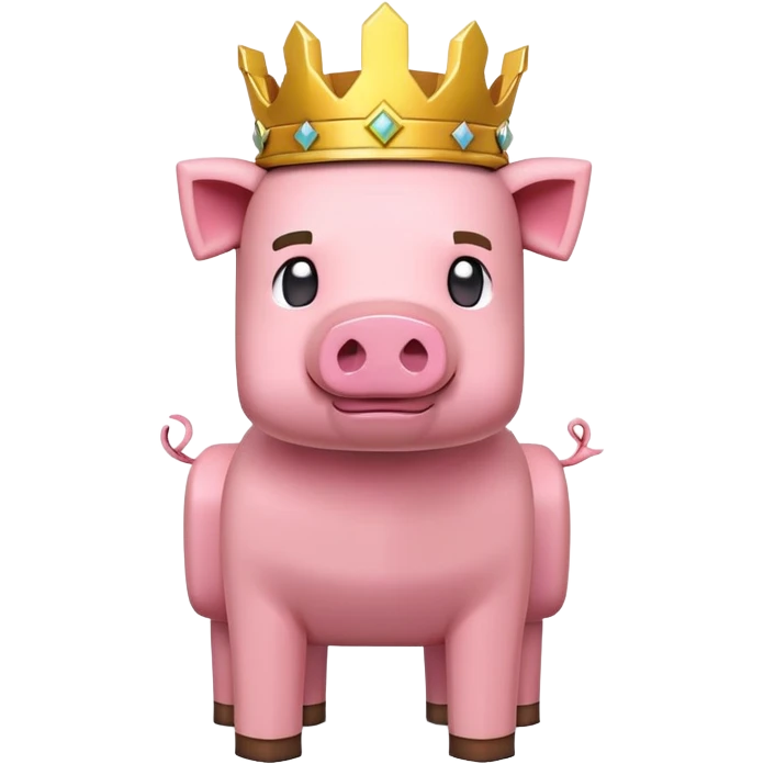 Minecraft pig full body pink blocky animal with square head wearing a crown emoji