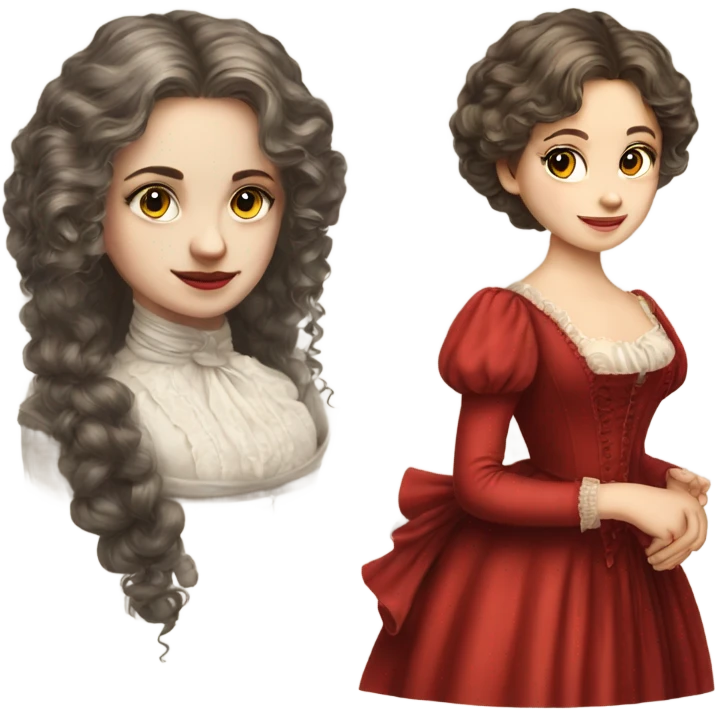 Young lady on victorian era long hair and red dress emoji