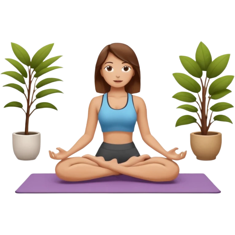 A white girl with brown hair who works remotely and enjoys yoga emoji