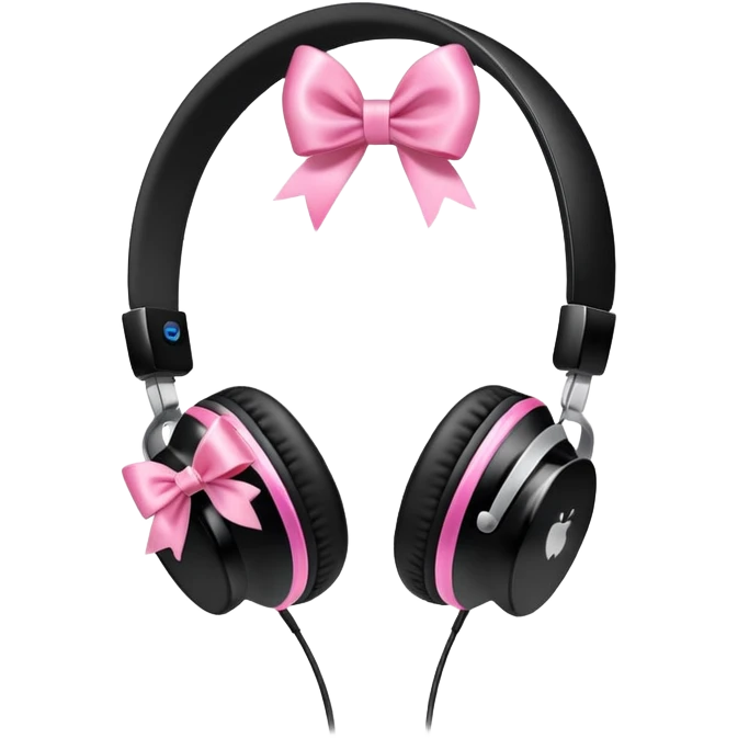 black apple headphones with pink bow on sides emoji