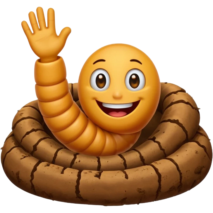 Happy worm waving from dirt hole emoji