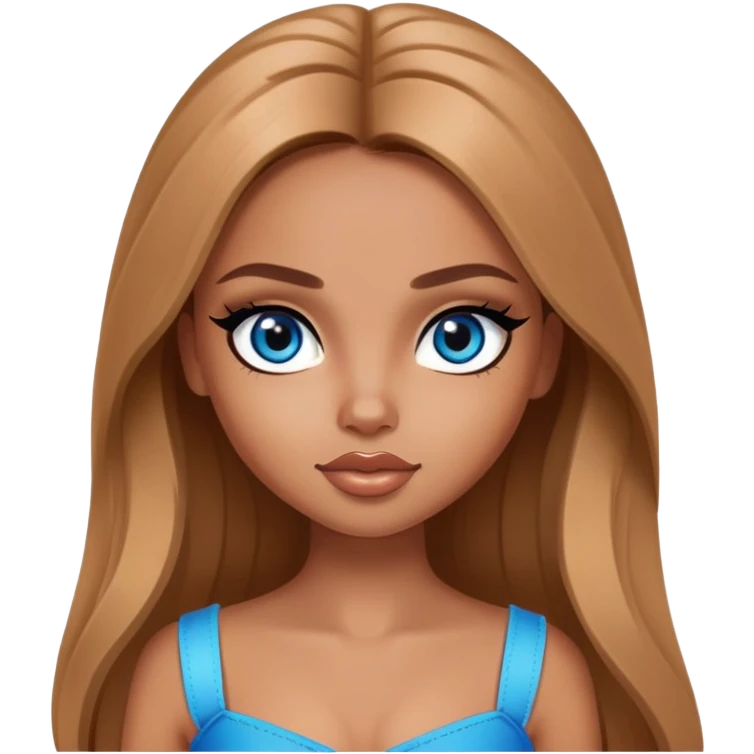 pretty bratz girl, long light brown hair, blue eyes, black eyeliner, tan skin emoji