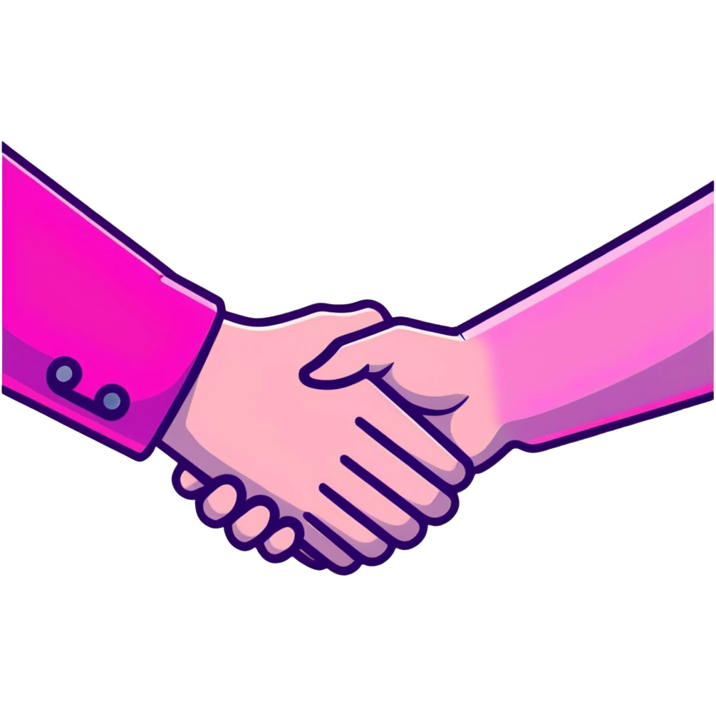 handshake, transparent glass with bright pink gradient from #FF335F to #FF99AA, soft glow and shadows, minimalistic emoji