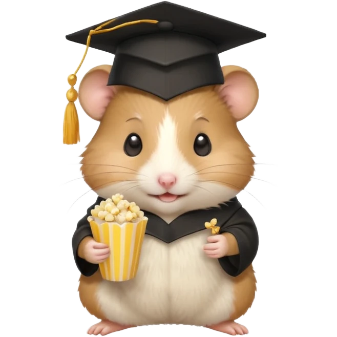  hamster holding pop corn, graduate hat emoji