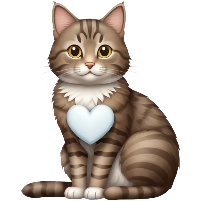 Grey Brown tabby cat and a white heart emoji
