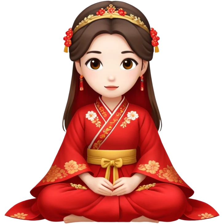Beautiful girl wearing red Hanfu wedding dress sitting emoji
