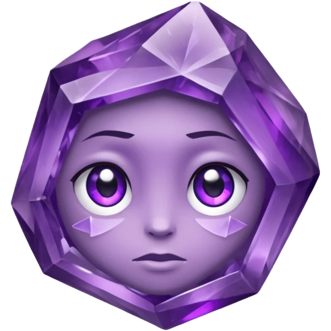 Single gemstone amethyst character rock, with carved facets with eyes beautiful emoji
