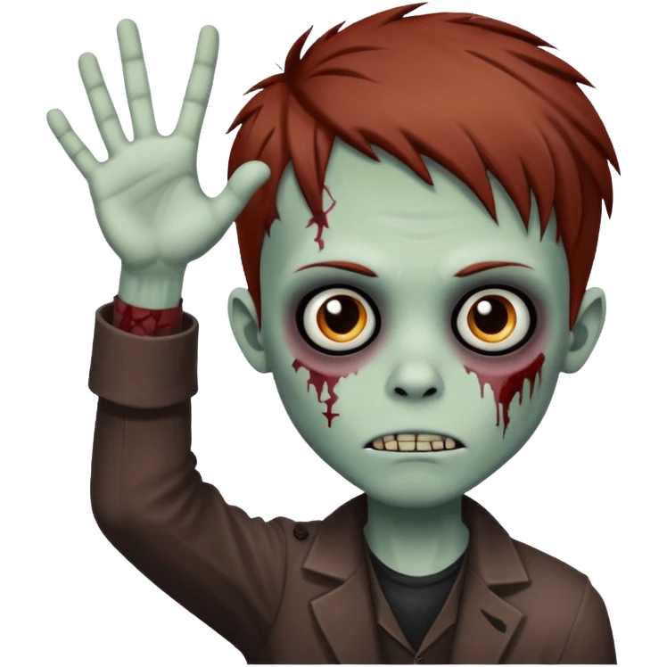 Emo-style zombie boy with reddish-brown hair making the west side sign with his hand  emoji