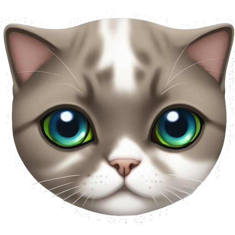 Two Scottish fold cats one brown with green eyes and one white cat with blue eye  emoji