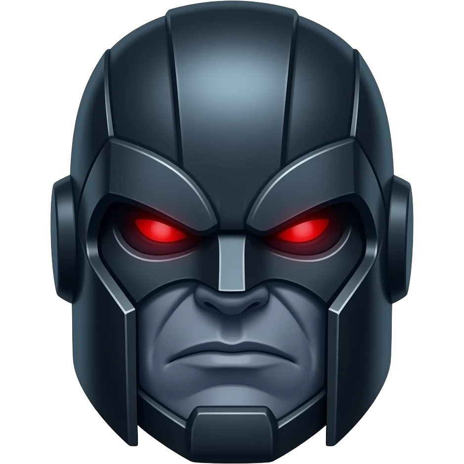 darksei of dc, full villan angry, dark color with red eyes and a armor helmet on his head. emoji