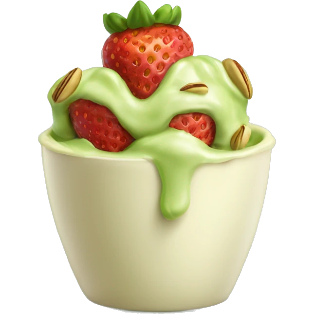 Pistachio cream covered strawberries in a cup  emoji