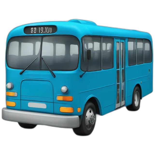 Bus bleu avec écrit Distribus dessus emoji