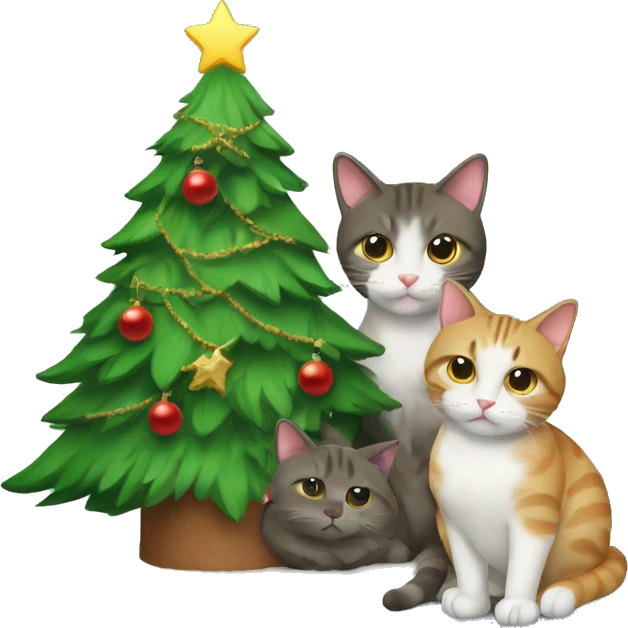 Two cats sitting under a Christmas tree  emoji