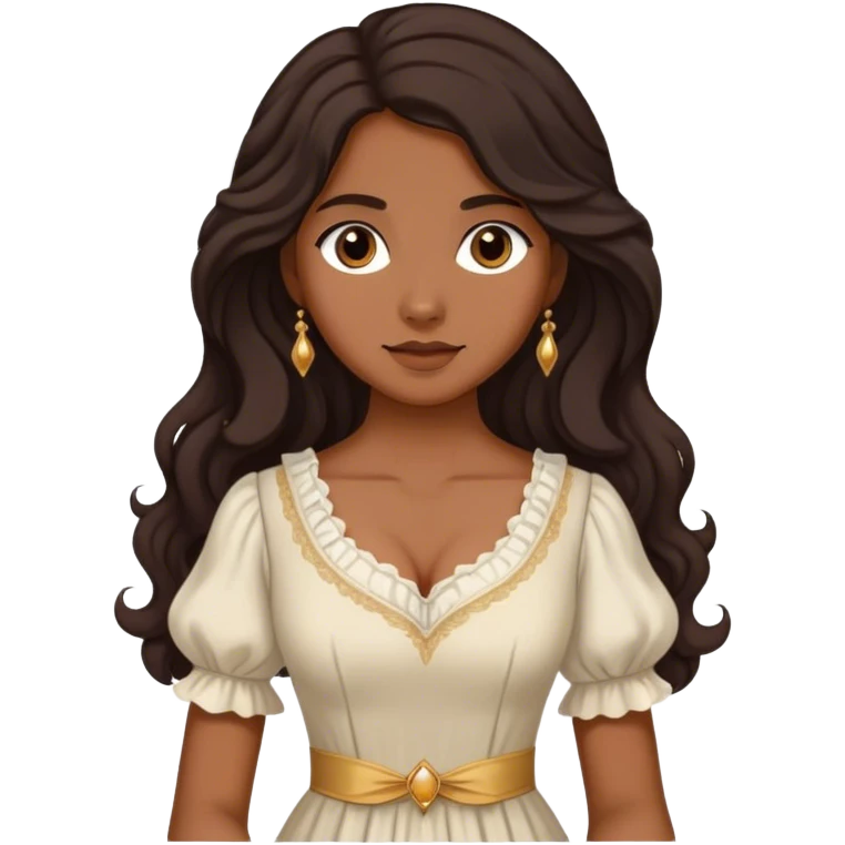 lady with medium brown skin, long wavy dark hair, soft features, simple regency dress emoji