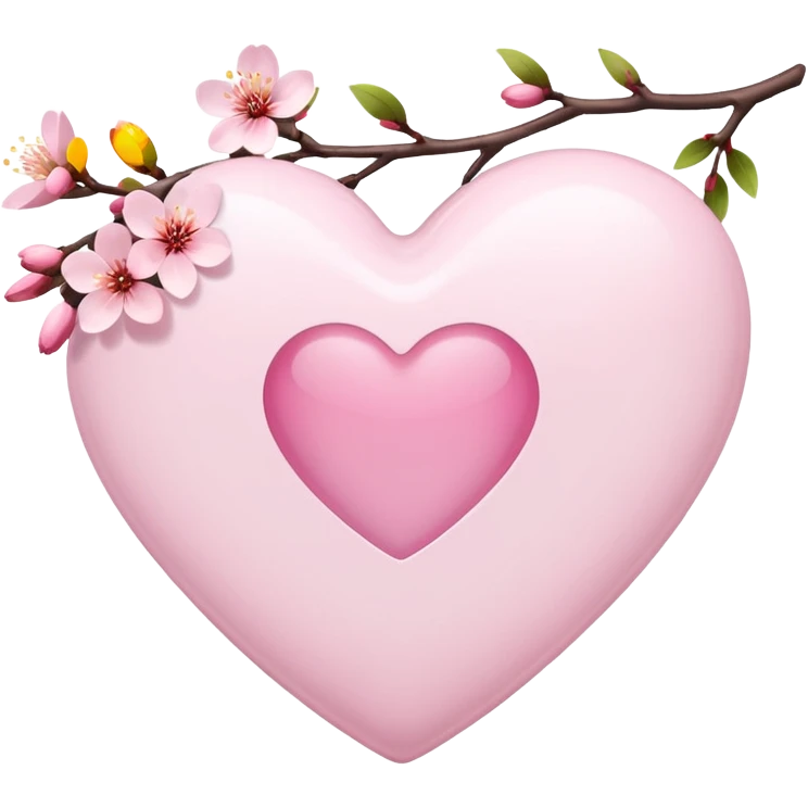 white heart with sakura branch and blossoms emoji