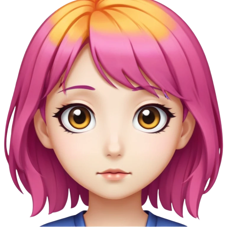Japanese anime style character with big eyes and colorful hair emoji