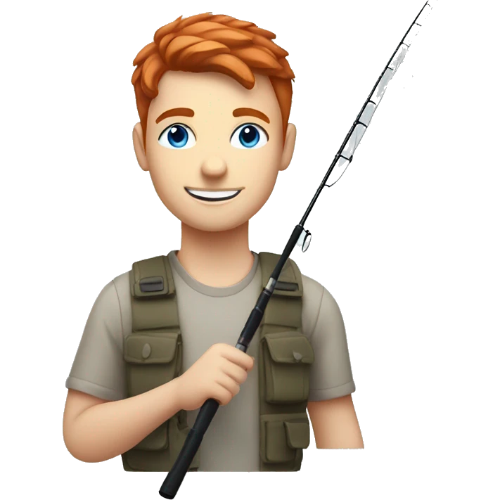 young guy smiling with blue eyes and short Redhead straight hair fishing emoji