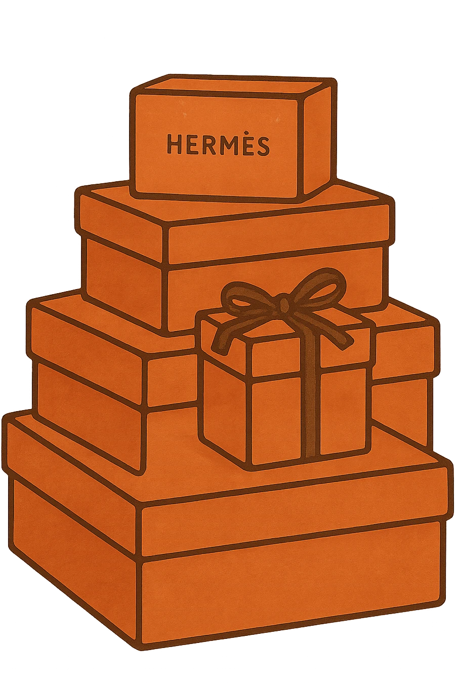 a stack of orange Hermès boxes in different sizes, luxury packaging, minimal style, on transparent background emoji