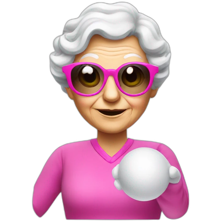 Curling old lady doing gymnastics with pink sunglasses emoji