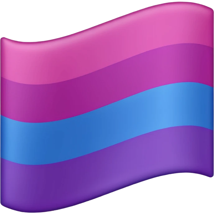 The bisexual flag (solo lleva 3 colores, magenta en la franja superior, morado en la franja central, azul en la franja inferior, 3 franjas lleva únicamente de manera horizontal) emoji