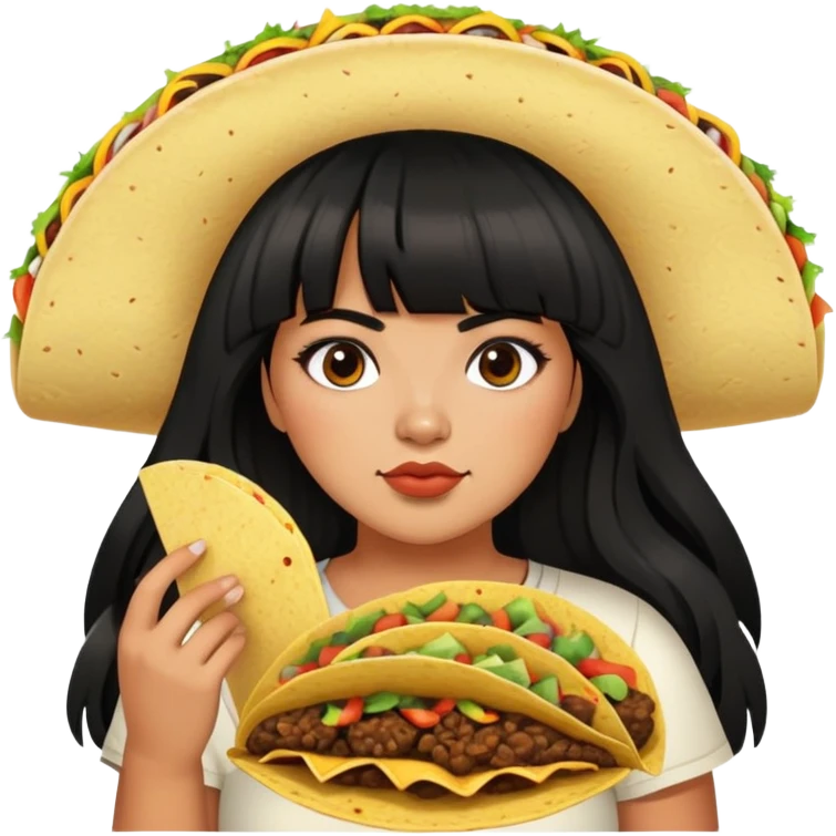 Mexican girl with bangs black long hair plus size with tacos emoji