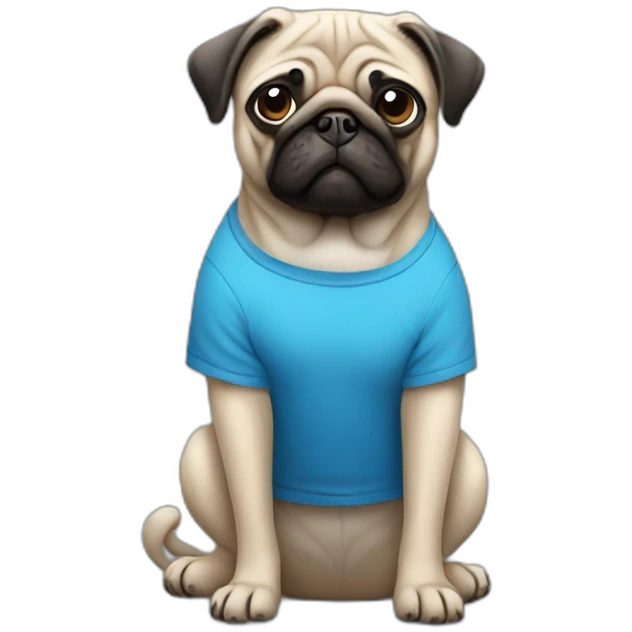 pug wearing a t-shirt emoji