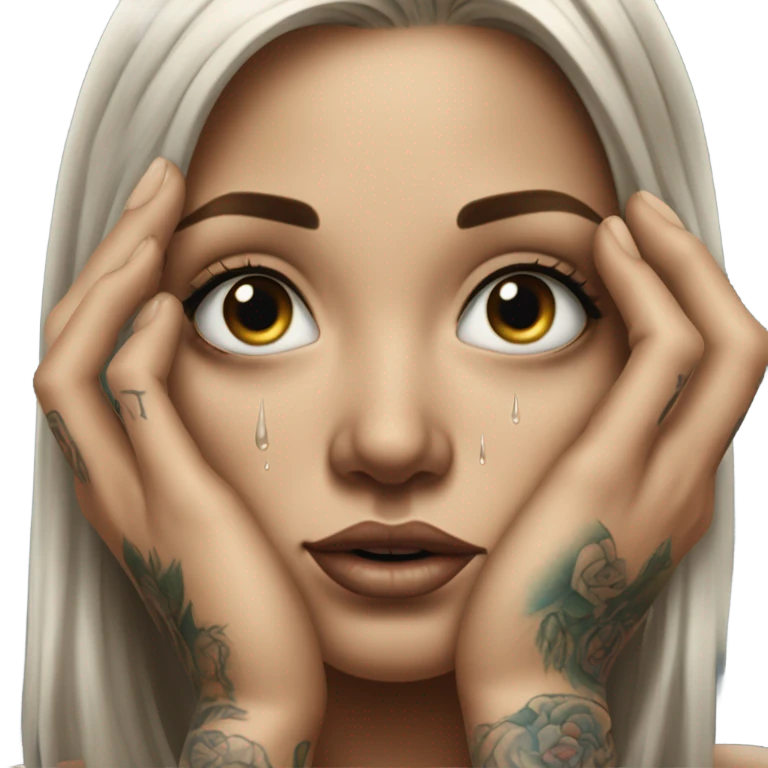 Hyper Realistic Beautiful tattooed woman crying reaching out  emoji