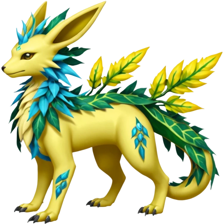  Exotic Ivy Dragonic Feathery ScalyMeloetta-Electrike-Jolteon-Zygarde-Zeraora-Renamon-Protogen-Palkia-hybrid-fusion-Fakémon-creature, full body emoji