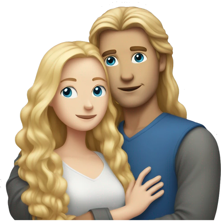 White Man with long hair and blue eyes hugging a white red hair woman emoji