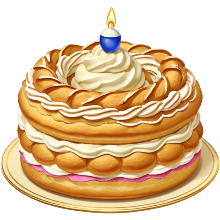 Paris-Brest cake, golden choux ring, piped cream, classic French dessert, no text emoji