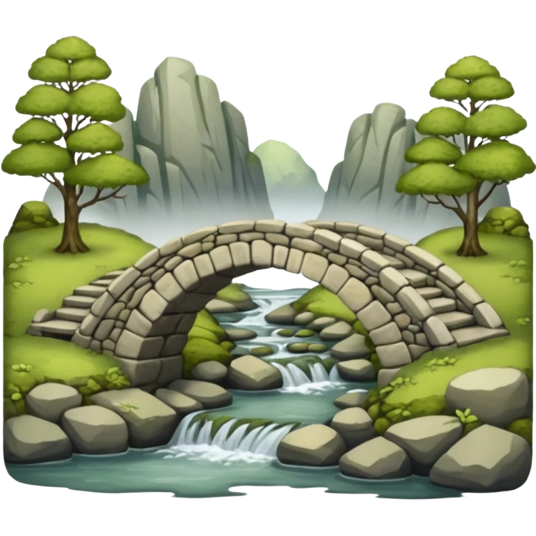 a simple rustic stone bridge without water, used to cross a river. emoji