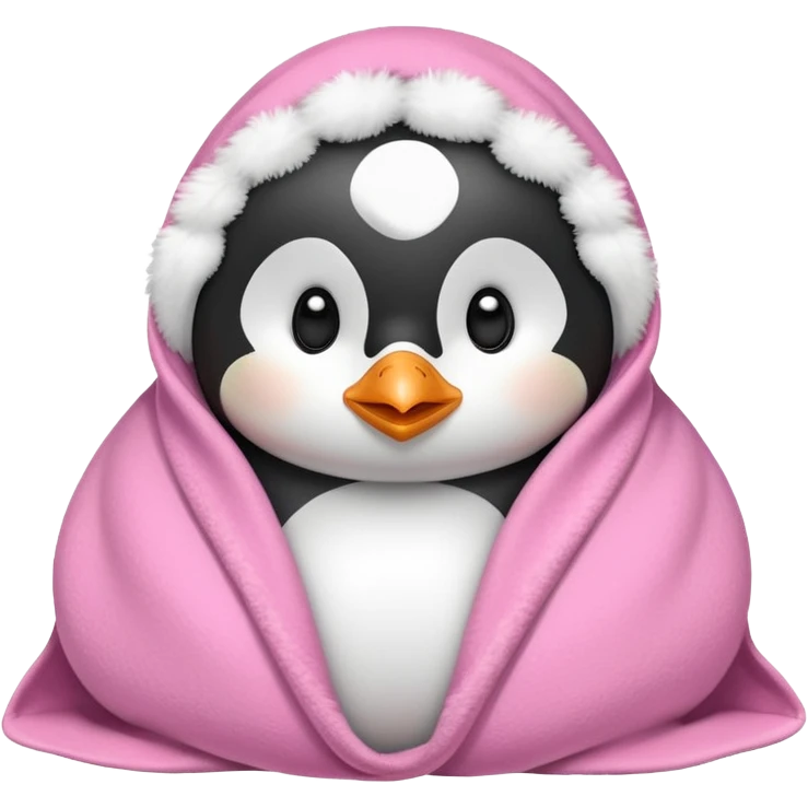 Cute penguin wrapped on pink blanket emoji
