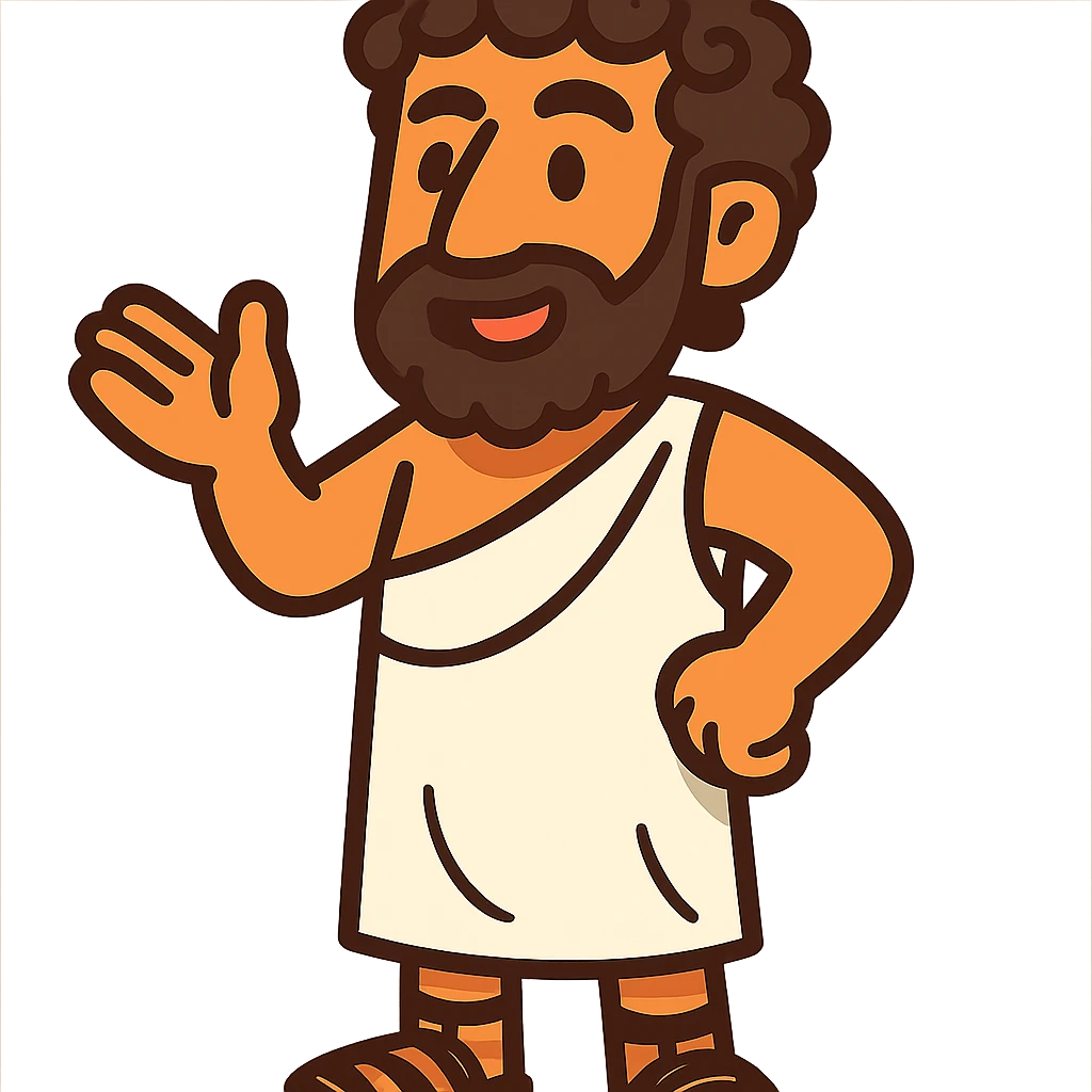 cartoon Greek man with curly hair and sandals emoji