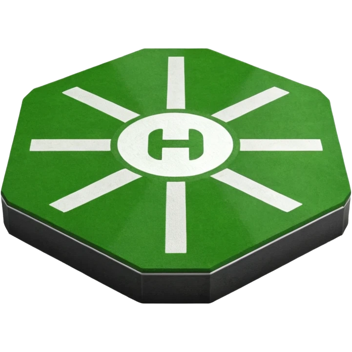 a helipad with a green surface and an H in the center emoji