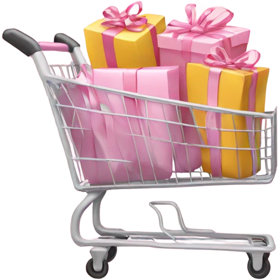 shopping cart full of light pink gift bags emoji