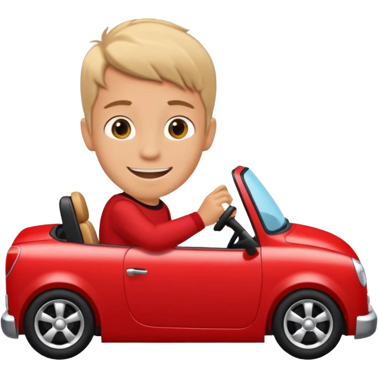 boy driving red car profile whole car visible emoji