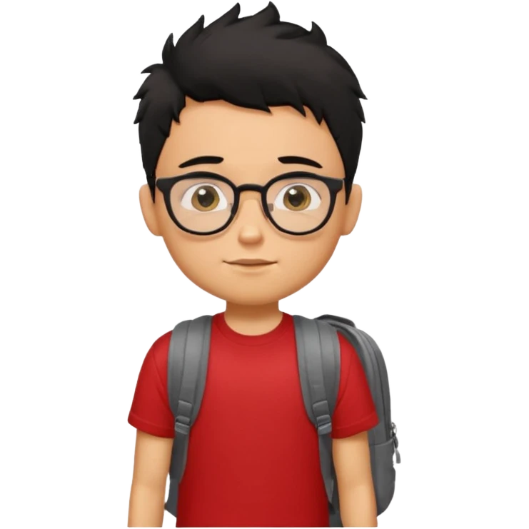 generate a pretty tan bratz boy with glasses and a backpack. black messy hair. wearing a red tshirt. emoji