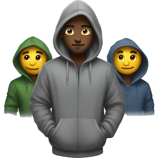 Guys with four hoodies on freezing emoji