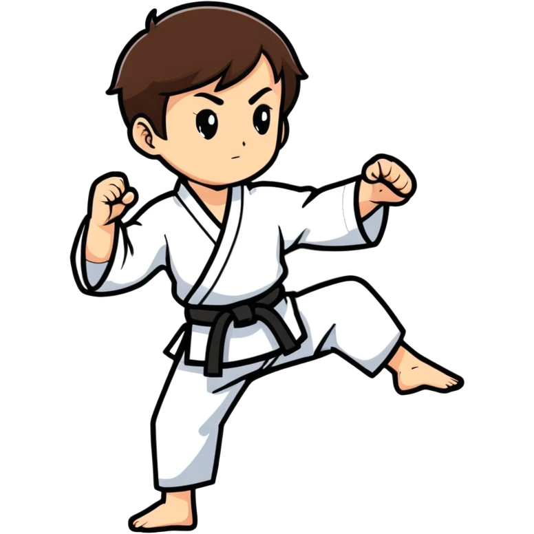 white-skinned adolescent with very short brown hair and brown eyes practicing martial arts emoji