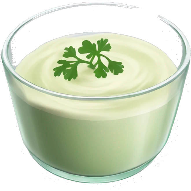 white cilantro garlic sauce in a glass dish emoji