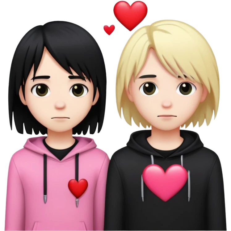 Emo boy Black clothes with long black emo hair long blonde girl pink clothes couple heart emoji