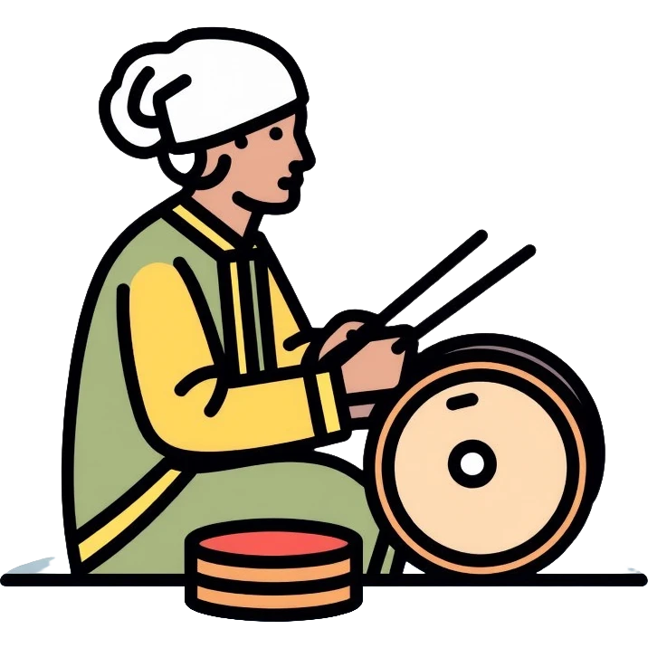 Person beating a drum to wake people for sahur, Ramadan tradition emoji