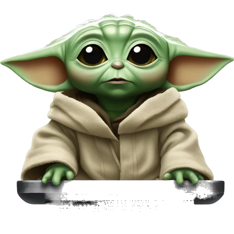 Baby yoda in front of the screen working  emoji