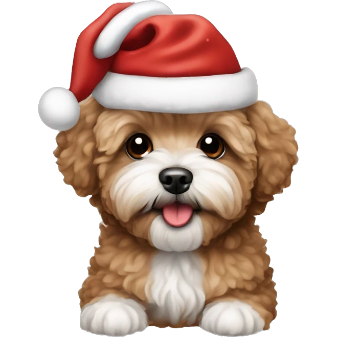 Brown colored Maltipoo with Christmas hat  emoji