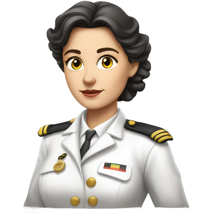 German Ship Captain Woman white Uniform dark hair emoji