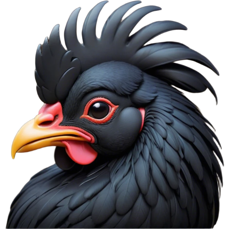 Meme-Worthy Cute Sleeping Black Rooster Portrait Emoji, Head resting peacefully with a contented smile, showcasing a robust build and a luxuriously soft pure black plumage, eyes shut in a serene, restful nap, Simplified yet hilariously adorable features, highly detailed, glowing with a soft, drowsy light, high shine, relaxed and utterly lovable, stylized with an air of playful laziness, bright and heartwarming, soft glowing outline, capturing the essence of a comically sleepy rooster, so meme-worthy it feels like it could instantly become the next viral sensation of adorable slumber! emoji